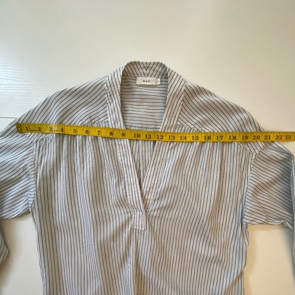 A.L.C. Silk & Cotton Blend Striped Blouse in White and Charcoal Size 2 - Picture 15 of 15